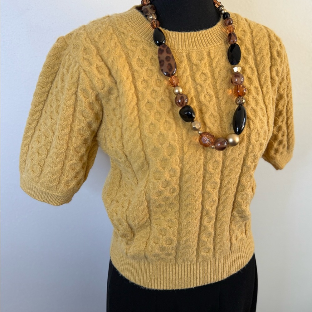 Mable Mustard Cable Knit Sweater Short Sleeve Crewneck Medium